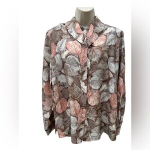 Vintage 90s Willow Ridge 100% Silk Leaf Print Button Up Women's Size Large